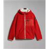 NAPAPIJRI Felpa Uomo Napapijri in Pile Full Zip Cappuccio Logo Tasca Yupik Rosso