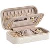 SONGMICS HOME Custodia per gioielli da viaggio, scatola organizer per gioielli con specchio, custodia per gioielli, pelle PU goffrata intrecciata, idea regalo, colore bianco nuvola UJBC197W01