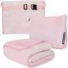 PAVILIA Coperta da viaggio e cuscino, doppia cerniera, cinghia a clip, calda coperta in morbido pile 2 in 1, per aereo, campeggio, auto, set di coperte compatte e grandi, con cinghie per zaino e