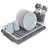 Amig - Scolapiatti Ezzik | 41,7 x 28,7 x 6 cm | Alluminio e Plastica | Colore Grigio | Scolapiatti con Vassoio di Sgocciolamento e Supporto per Posate | Capacità per 8 Piatti, Bicchieri e Posate