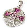 SpringNahal Ciondolo croce di Gerusalemme pietra preziosa rosa argento sterling 925 #1