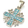 SpringNahal Ciondolo croce di Gerusalemme in argento sterling 925 con pietra preziosa azz...
