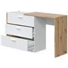 Fores Cassettiera Con Scrivania Estensibile 3 Cassetti Effetto Legno Rovere E Bianco