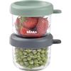 BÉABA, Contenitore per alimenti per bambini in vetro da 2 porzioni, 100% ermetico, resistente al calore e al freddo, congelabile, sterilizzabile, graduato, 150 ml, verde salvia/minerale