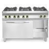 HENDI Cucina a gas professionale, con 6 fuochi (28,5kW) e forno elettrico a convezione integrato GN 1/1, spazio di stoccaggio, per gas naturale (kit GPL incluso), 230V/3000W, 1200x700x(H)900mm, inox