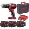 MILWAUKEE Elettroutensili Trapano Avvitatore con Percussione a Batteria Milwaukee M18 BPD-403C con 3 Batte