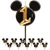 dekora - Candeline di Compleanno di Topolino - Candele di Disney di Cera di Paraffina Senza Fragranza - Candela di Compleanno con Orecchie di Mickey Mouse Nero e Oro - 8,5 cm - Candeline Numero 1