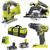 Ryobi 18V ONE+ Combo-Kit R18DDJSCSP-242S R18DD2-0 + R18CSP-0 + R18JS-0