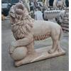 Mondo artistica LEONE STATUA IN PIEDI CHE RUGGISCE CON SFERA PALLA ZAMPA DA GIARDINO IN CEMENTO