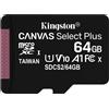 KINGSTON Scheda di Memoria 64 GB MicroSDXC Classe 10 UHS-I SDCS2/64GBSP