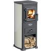 K-Line Stufa a Legna in Acciaio 7 kW 140 m3 con Portalegna Beige DF035144 Karma