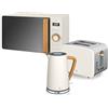 Swan Nordic Set Colazione Bollitore 1,7L 2200W, Tostapane Pan Slot Larga 2 fette, Microonde 20L Digitale, Design Moderno Effetto Legno, Bianco