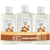 Omia, Bagno Seta Erboristico all'Olio di Argan del Marocco, Bagnoschiuma per Pelli Aride e Irritabili, Rende la Pelle Elastica e Protetta, Dermatologicamente Testato - 3 Flaconi da 400 ml