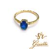 Oro 18kt 750 € Anello Solitario Toppa Con Zircone Blue 6x4 In Oro 18kt 750% List 485€