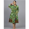 Fatto a mano Indiano Albero Stampa 100% Cotone Verde Abito Tunica Donna Hippie Maxi Kimono
