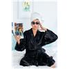 Fatto a mano Donna Velluto Vestaglia Morbida Nera Kimono Accappatoio con Tasche, Xlarge,