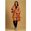 Fatto a mano Vintage Seta Kantha Kimono Indiano Arancio Patchwork Notte Vestaglia Abito Lungo