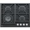 GLEM GAS GV64TXBK PIANO COTTURA IN VETRO NERO 60CM 4 F. A GAS GRIGLIE IN GHISA