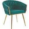 Poltroncina in Velluto Verde con Gambe Oro Poltrona Seduta Tessuto Microfibra