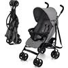 kk Kinderkraft Kinderkraft TIK Passeggino Leggero, Solo 6,5 Kg, A ombrello, Da Viaggio, Facile Da Piegare, Schienale Regolabile In Posizione Sdraiata, Piegatura Rapida, Fino a 17kg, Grigio