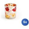 H&h 6x H&H Porta tealight in vetro decoro foglie acero colori rosso arancione oro cm