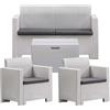 Dimaplast2000 Bica Salotto da Giardino Completo Nebraska Finitura Effetto Rattan Bianco