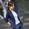 Blazer Donna Elegante Blu Gessato Slim Fit Raso Ufficio Giacca Tailleur 36839