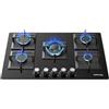 IsEasy Piano Cottura 5 Fuochi gas Cucina a Gas 77 cm Piano Cottura Incasso Vetro Nero