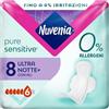Nuvenia - Assorbente Pure Sensitive Ultra Notte con Ali - Superficie Delicata per Pelli Sensibili - Confezione da 8 Assorbenti