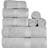 Superior Set di 8 asciugamani in cotone egiziano, 33 x 33 cm, asciugamani 50,8 x 76,2 cm, asciugamani da bagno 76,2 x 139,7 cm, 800 g/m², 8 pezzi, argento