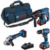 BOSCH KIT 3 TOOL: GSB 18V-45 + GBH 18V-21 + GWS 18V-10 + 3 BATTERIE + CARICABAT.