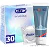 Durex Preservativi Durex Invisible sottili Extra Lubrificati 30 + Lubrificante Pamitex