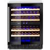 HENDI Cantinetta per vini, 2 zone, 46 bottiglie, 5 ripiani estraibili in legno di faggio, 5-22˚C, luce LED, 230V, 90W, 595x646x(H)830mm, inox, nero