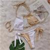 Bikini Donna Due Pezzi Triangolo Mini Tanga Sgambato Bianco Beige Gioiello AB77E