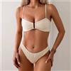 Bikini Donna Due Pezzi Triangolo Mini Tanga Sgambato Beige Panna D1CE19