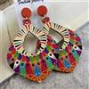 Orecchini Donna Pendenti 8.3 cm Boho Hippie Rosso Colorato Goccia Lunghi ABF462