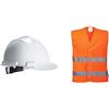 Portwest PW50WHR Elmetto Edurance Safety, Bianco, 55-62 & C474ORRL/XL Gilet ad Alta Visibilit & agrave; & nbsp; con Due Bande, Arancione, LXL