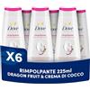 Dove Bagnoschiuma Dragon Fruit & Coconut, Bagnodoccia Idratante, Formula Delicata sul Microbioma della Pelle, con Agenti Idratanti Vegetali, Senza Solfati SLES, Docciaschiuma Uomo e Donna, 6x225ml