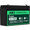 Green Cell AGM 6 V 14 Ah VRLA batteria al piombo batteria di ricambio al gel a batteria resistente ai cicli, giocattolo elettrico, allarme, corrente di emergenza, veicoli per bambini, quad, colore