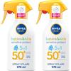 NIVEA SUN Maxi Crema Solare Spray Kids Sensitive Protect & Play FP 50+ 270 ml, Crema solare bambini e neonati dai 6 mesi in su, Crema solare 50+ in pratico flacone in spray (Confezione da 2)