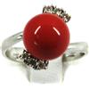 ANELLO ORO BIANCO 18K, SFERA CENTRALE DI PASTA DI CORALLO DA 10MM E 6 DIAMANTI