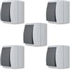 REV AquaForm - Set di 5 interruttori a croce per ambienti umidi, IP44, a due poli, a parete, colore: Grigio