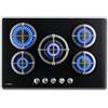 PremierTech® Piano Cottura a Gas 5 fuochi 75 cm Vetro nero PremierTech PC5G75V