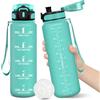 Motswedi Borraccia, 1000ML Senza BPA, Borraccia Bambini, Design della serratura a prova di perdite, Borraccia Motivazionale, Con marca temporale, Bottiglia Acqua per Yoga, Sport, Scalare Montagne - Blu Verde