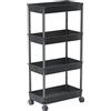 Sooyee Mensola mobile con 4 ripiani, allungabile, per cucina, bagno, lavanderia, plastica e acciaio inox, colore: nero