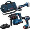 Visita lo di Bosch Professional Bosch Professional Combo Kit GSR 18V-55 + GWS 18V-7 + GBH 18V-22 (incl. 2...