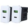 ZOREI 2 Pezzi Presa USB C Da Muro 3.1A, Ricarica Veloce, Compatibile Con Bticino Matix