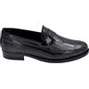 LUISANTIAGO Mocassini uomo slip on classico vera pelle lucida nera puntinata vernice fondo v
