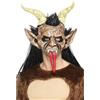 Smiffys Maschera del demone natalizio Krampus, marrone, in lattice, integrale, con pelliccia e corna Halloween