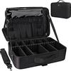 Relavel Trousse professionale per trucchi, organizer per pennelli da 41,9 cm, da viaggio, 3 strati, grande capacità, con tracolla regolabile, Nero, L